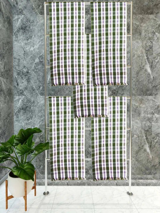 Athom Living Premium Gamcha Bath Towel 75 x 150 cm Pack of 5 White with Green checkered - Athom Living