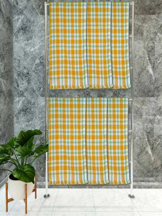 Athom Living Premium Gamcha Bath Towel 75 x 150 cm Pack of 6 White with Yellow checkered - Athom Living