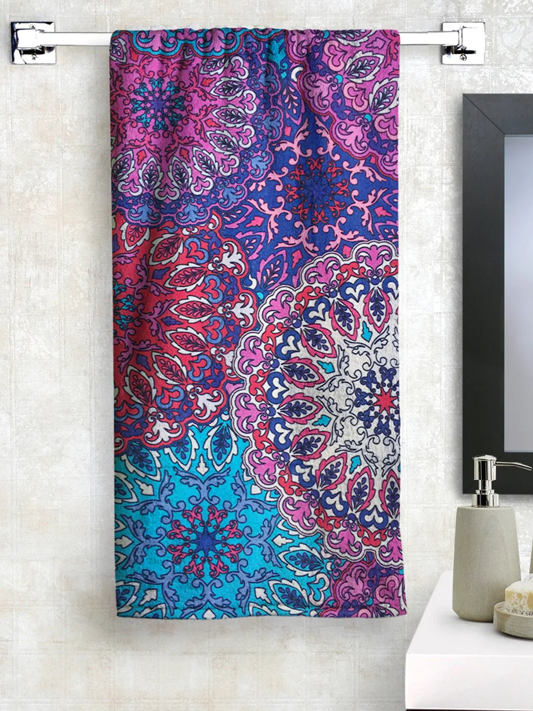 Athom Living Purple Vibrant Cotton Printed Bath Towel- Large - Athom Living