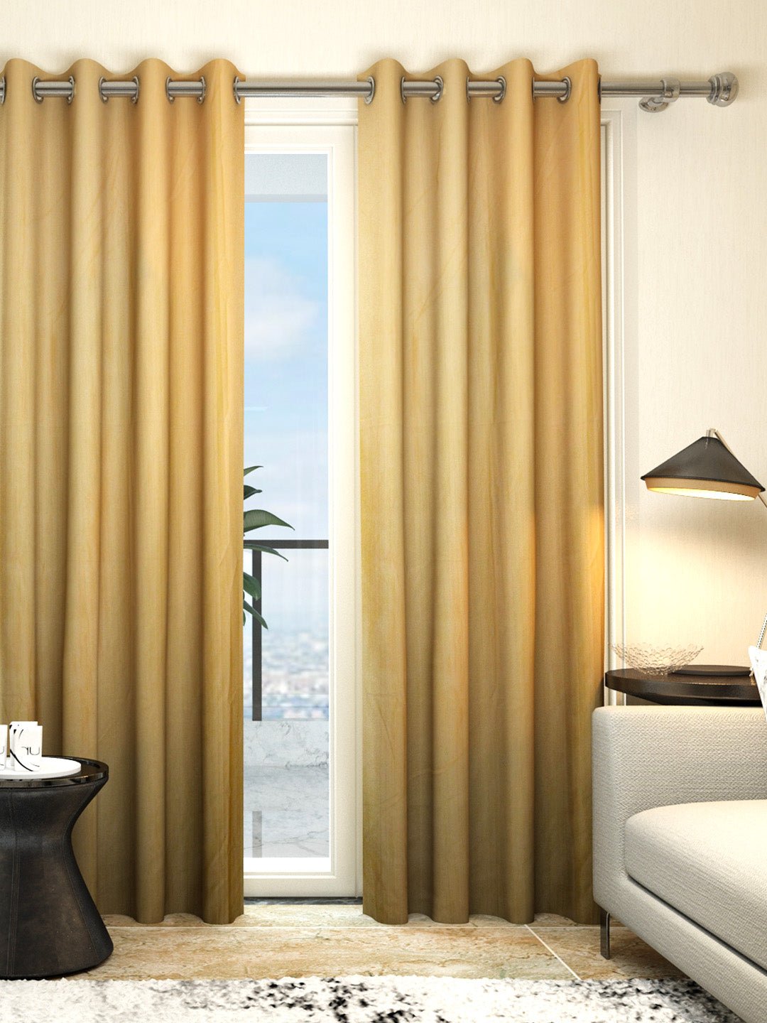 "Athom Living Vogue Collection Beige Solid Door Curtain 1.15m x 2.14m - Set of 2, Stylish Drapery for Home Decor, Privacy and Light Control, Elegant Treatment" - Athom Living