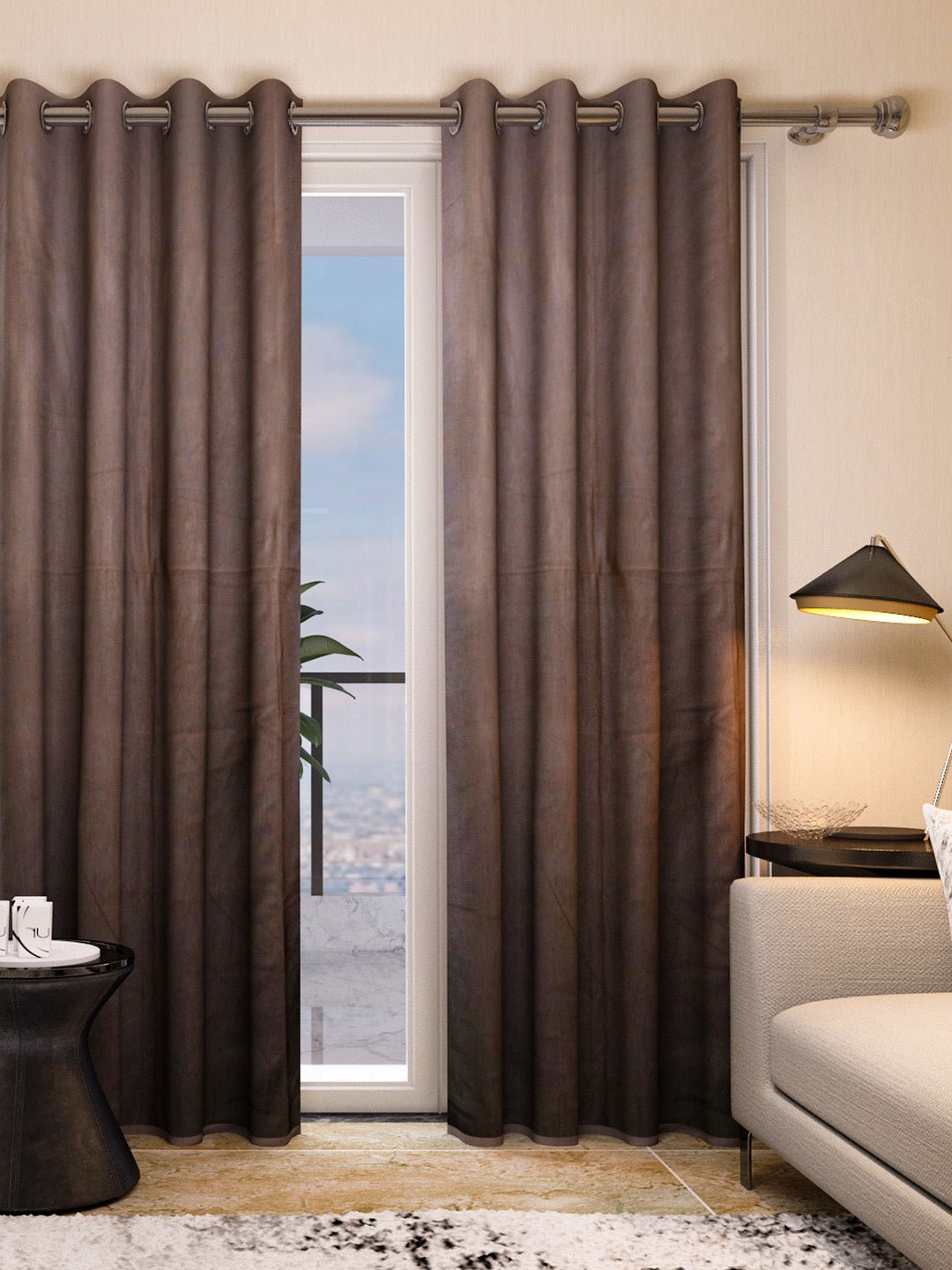 "Athom Living Vogue Collection Brown Solid Door Curtain 1.15m x 2.14m - Set of 2, Stylish Drapery for Home Decor, Privacy and Light Control, Elegant Treatment" - Athom Living
