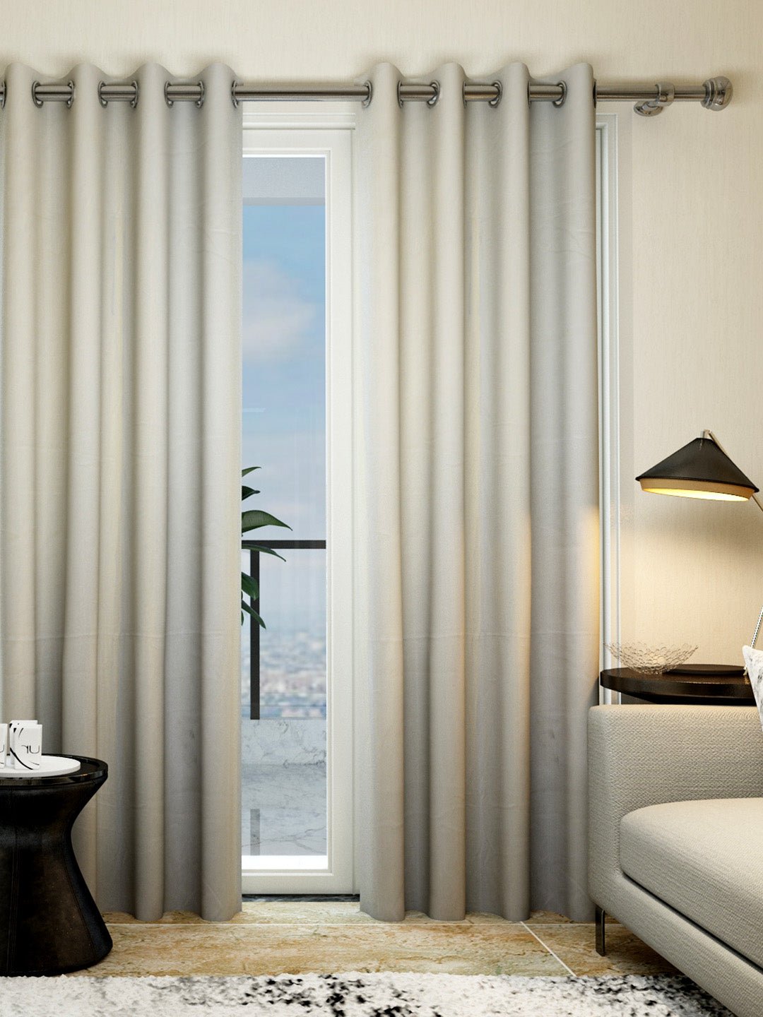 "Athom Living Vogue Collection Cream Solid Door Curtain 1.15m x 2.14m - Set of 2, Stylish Drapery for Home Decor, Privacy and Light Control, Elegant Treatment" - Athom Living