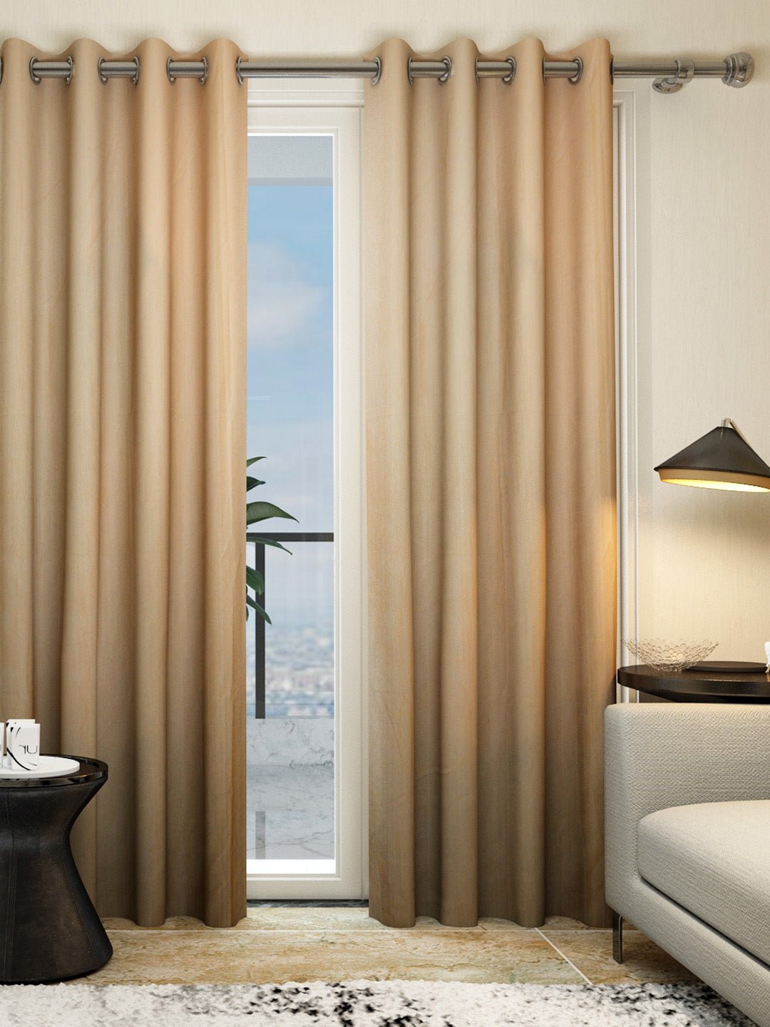 "Athom Living Vogue Collection Tan Solid Door Curtain 1.15m x 2.14m - Set of 2, Stylish Drapery for Home Decor, Privacy and Light Control, Elegant Treatment" - Athom Living
