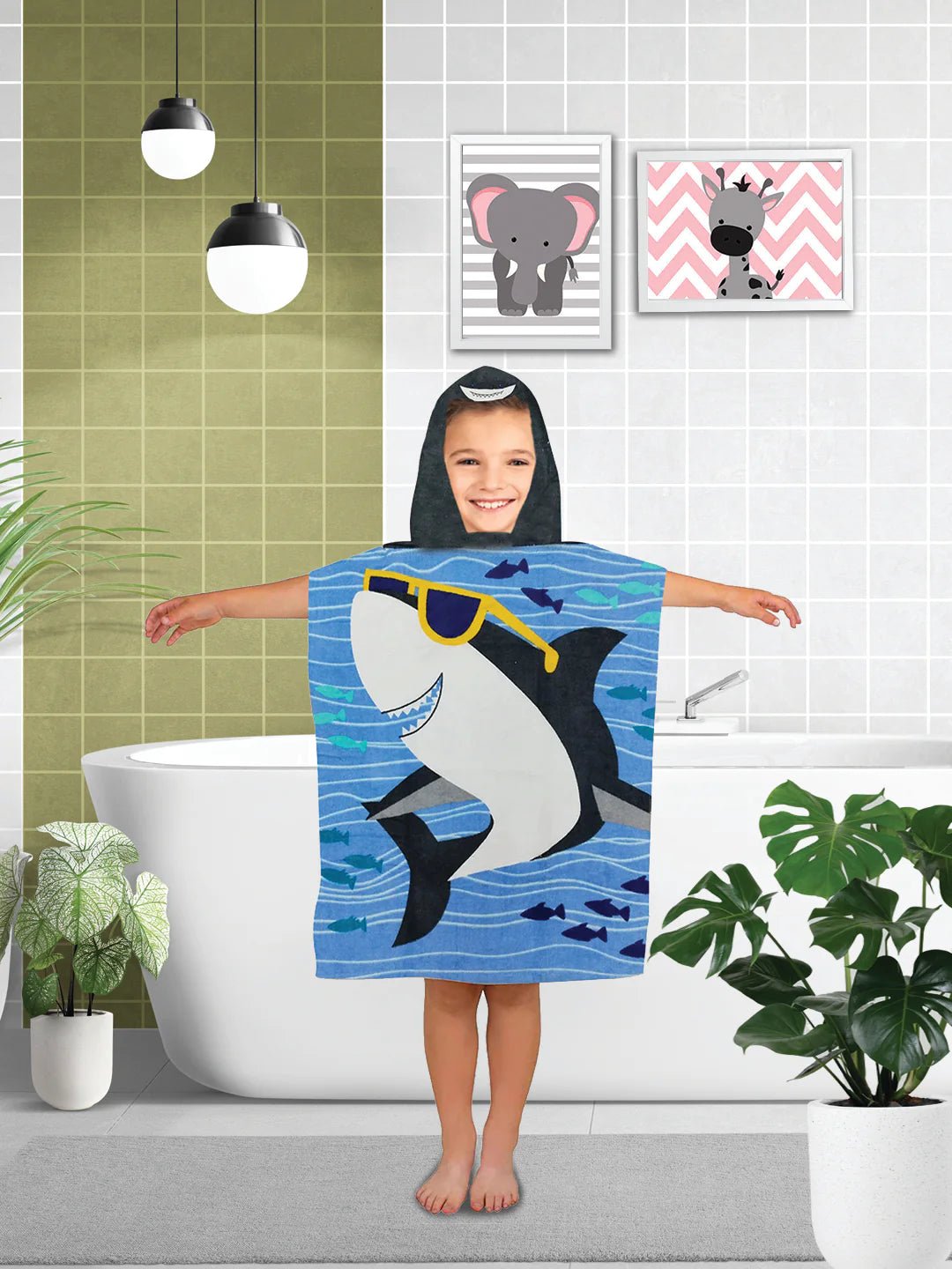 Athom Trendz Cool Baby Shark Kids Hooded Bath Towel Poncho 60x120 Cm - Athom Living