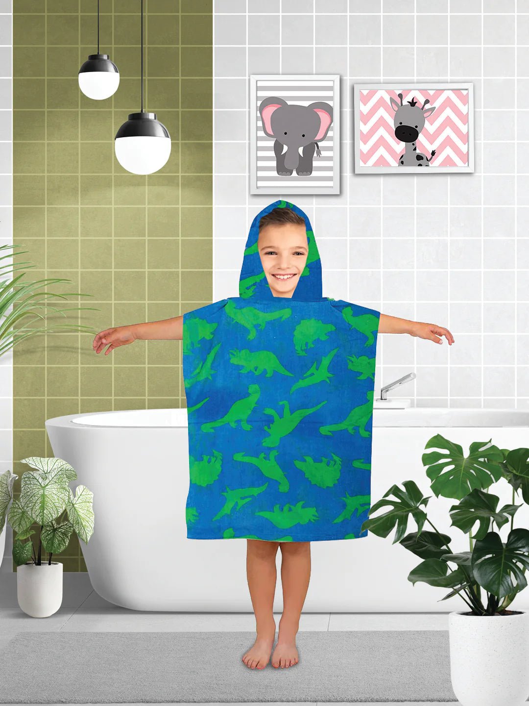 Athom Trendz Dinosaurs Kids Hooded Bath Towel Poncho 60x120 Cm - Athom Living