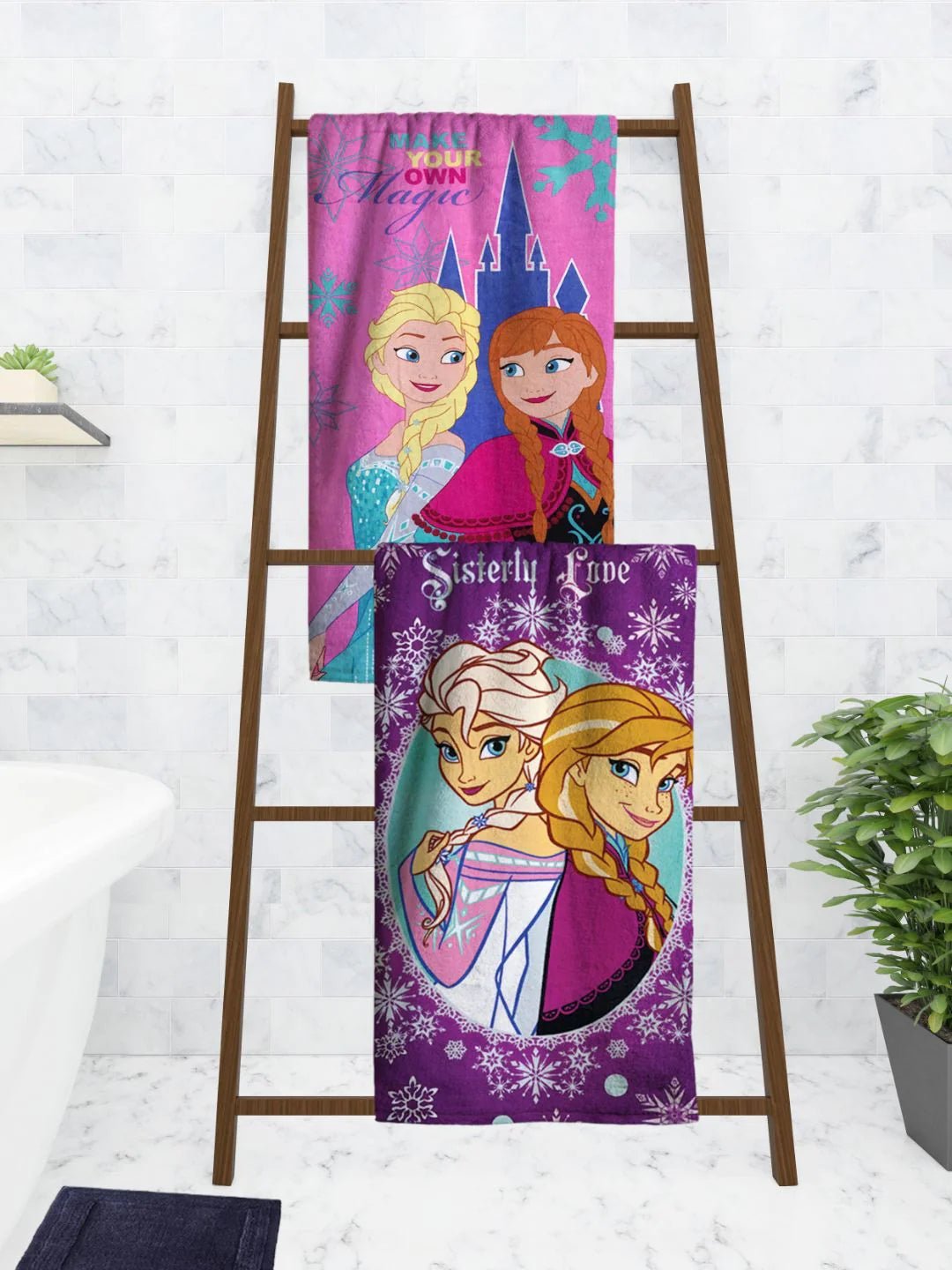 Athom Trendz Disney Frozen Sisterly Love Elsa & Anna Kids Bath Towel 60x120 Cm Pack Of 2 - Athom Living