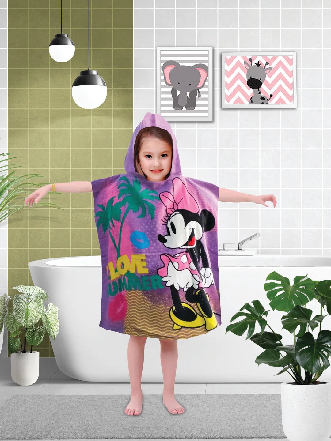Athom Trendz I Love Minnie Kids Hooded Bath Towel Poncho 60x120 Cm - Athom Living