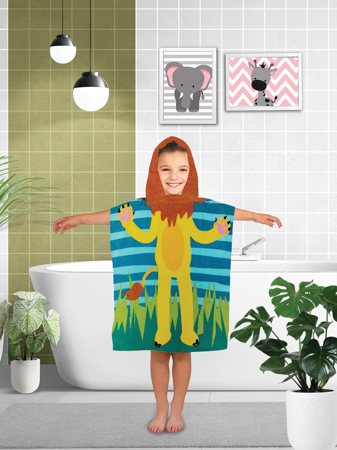 Athom Trendz Lion In Jungle Kids Hooded Bath Towel Poncho 60x120 Cm - Athom Living