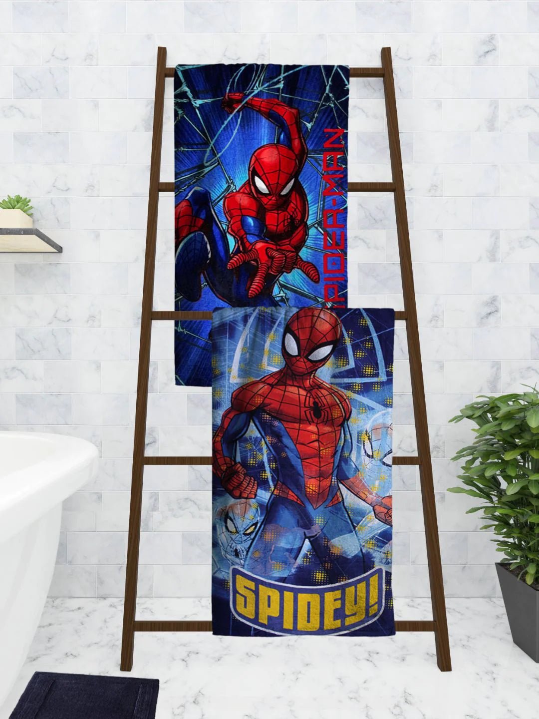 Athom Trendz Marvel Blue Spiderman Kids Bath Towel 60x120 Cm Pack Of 2 - Athom Living