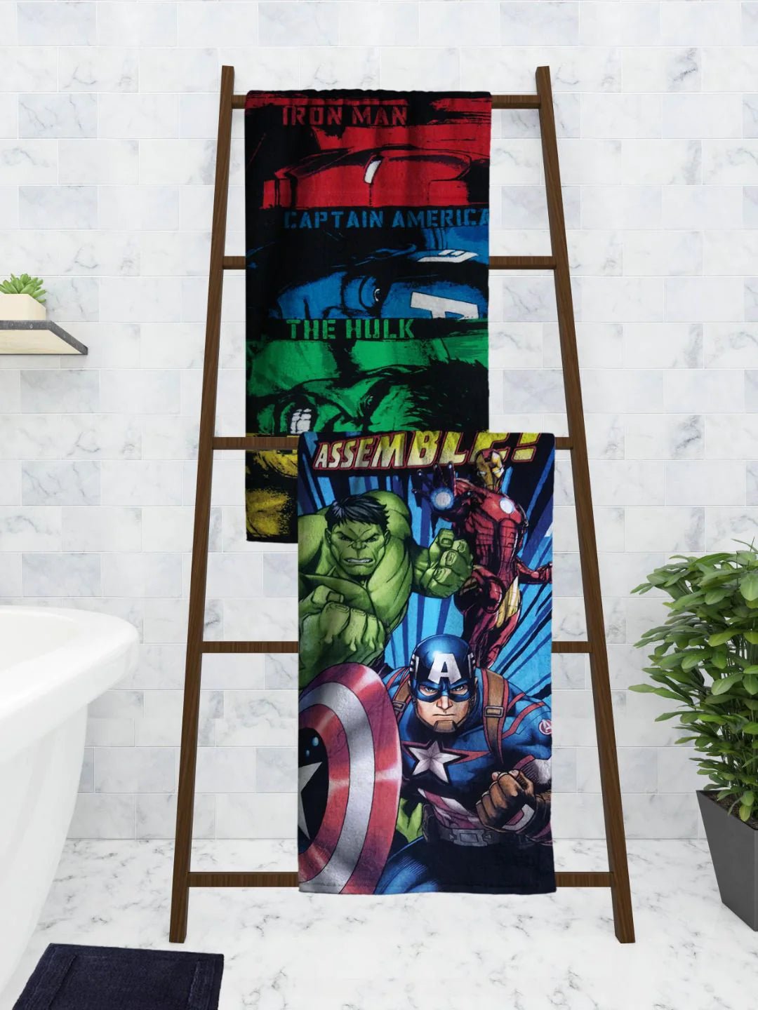 Athom Trendz Marvel Captain America/The Hulk/Thor Avengers Kids Bath Towel 60x120 Cm Pack Of 2 - Athom Living