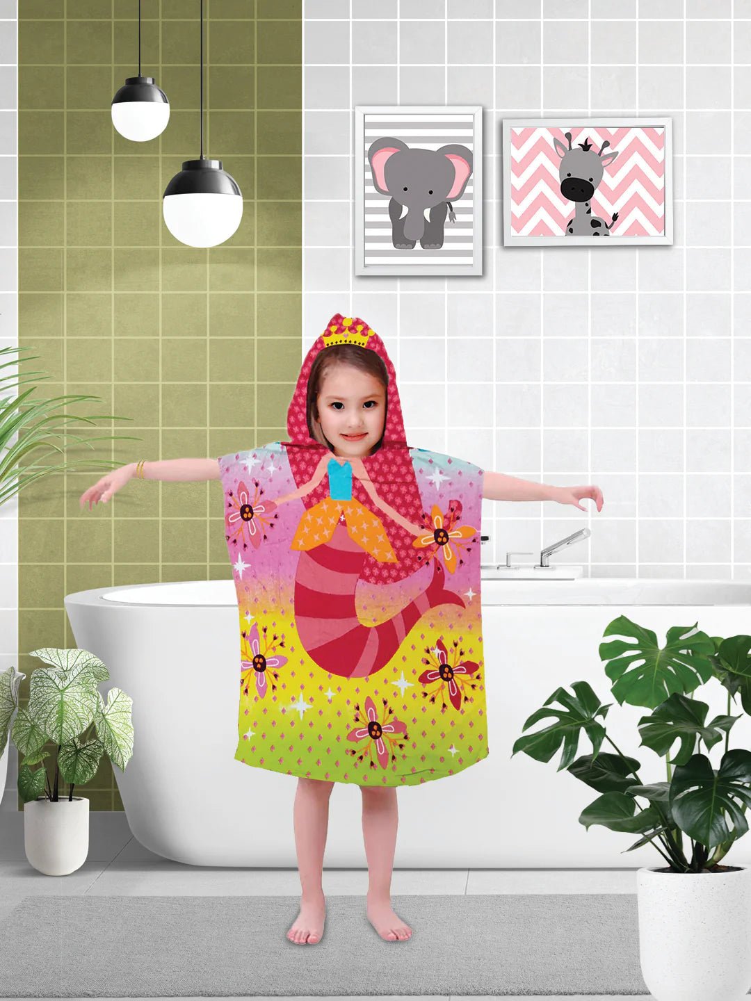 Athom Trendz Mermaid Princess Kids Hooded Bath Towel Poncho 60x120 Cm - Athom Living