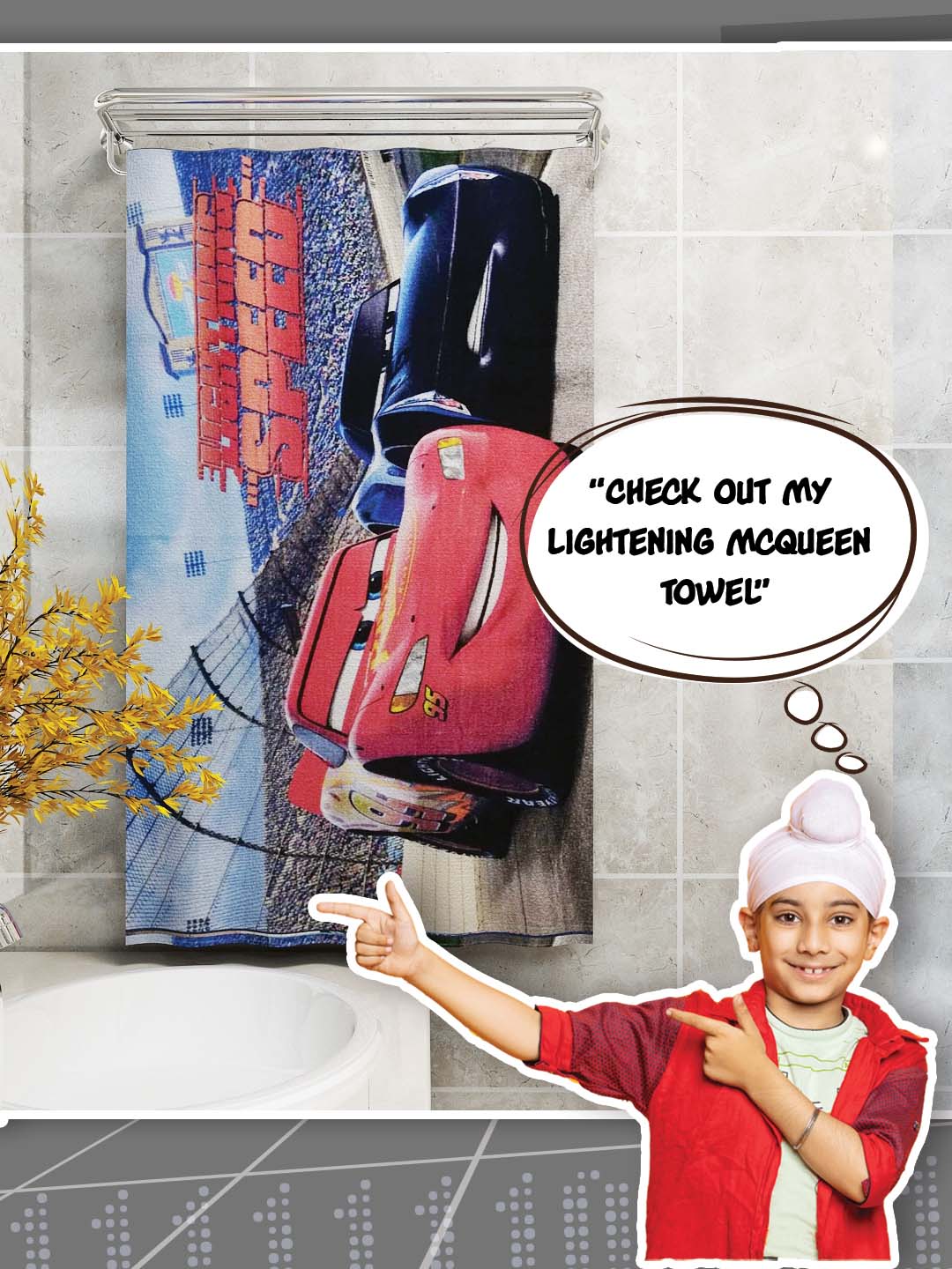 Disney Cars Kids Cotton Bath Towel 350 GSM 60x120 Cm - Athom Living