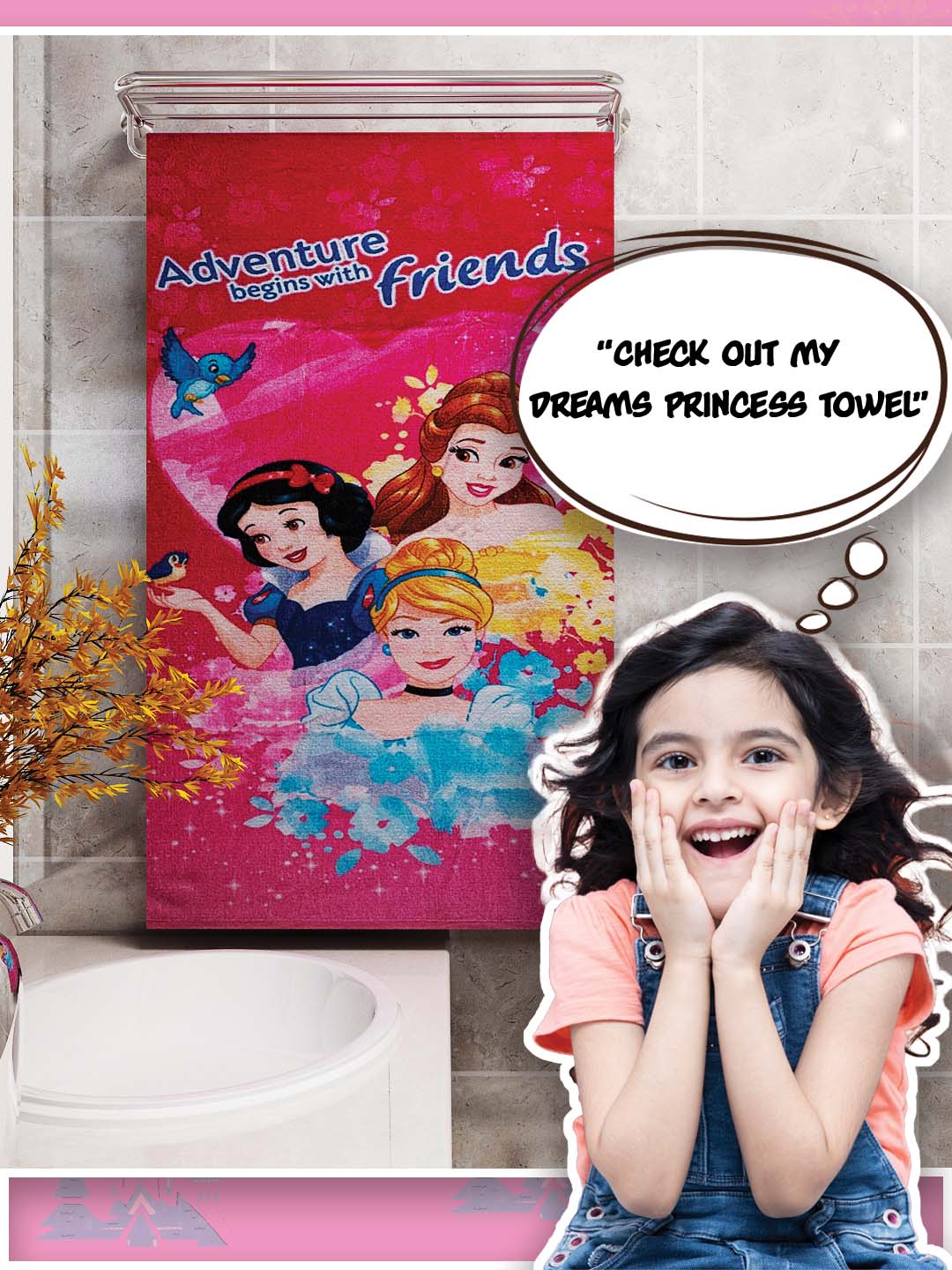 Disney Discover Your Dreams Princess Kids Cotton Bath Towel 350 GSM 60x120 Cm - Athom Living
