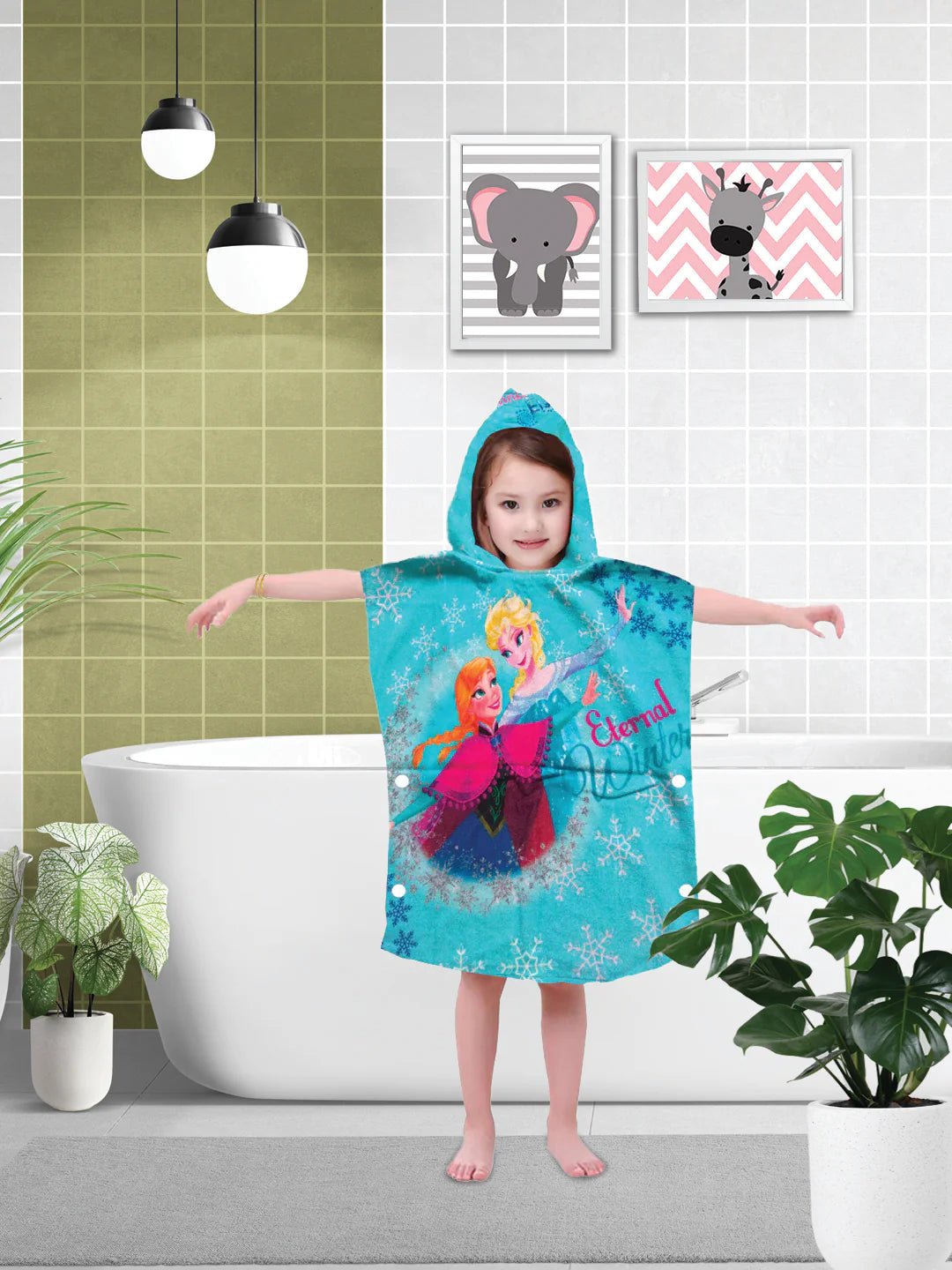 Disney Eternal Winter Frozen Elsa & Anna Kids Hooded Poncho Towel - Athom Living
