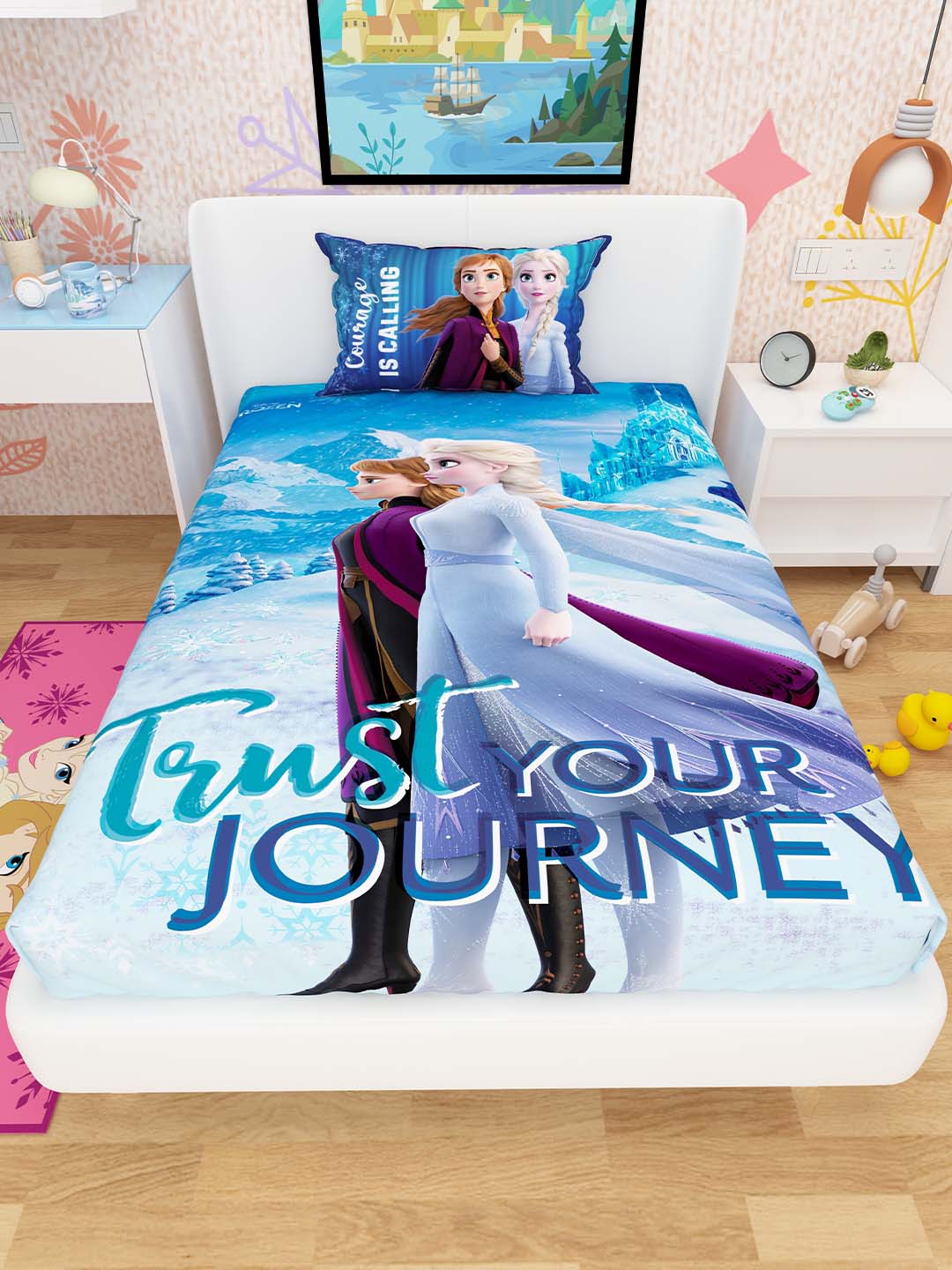 Disney Frozen Athom Living Kids Cotton Multicoloured Single bedsheet (147 x 223cm) - Athom Living