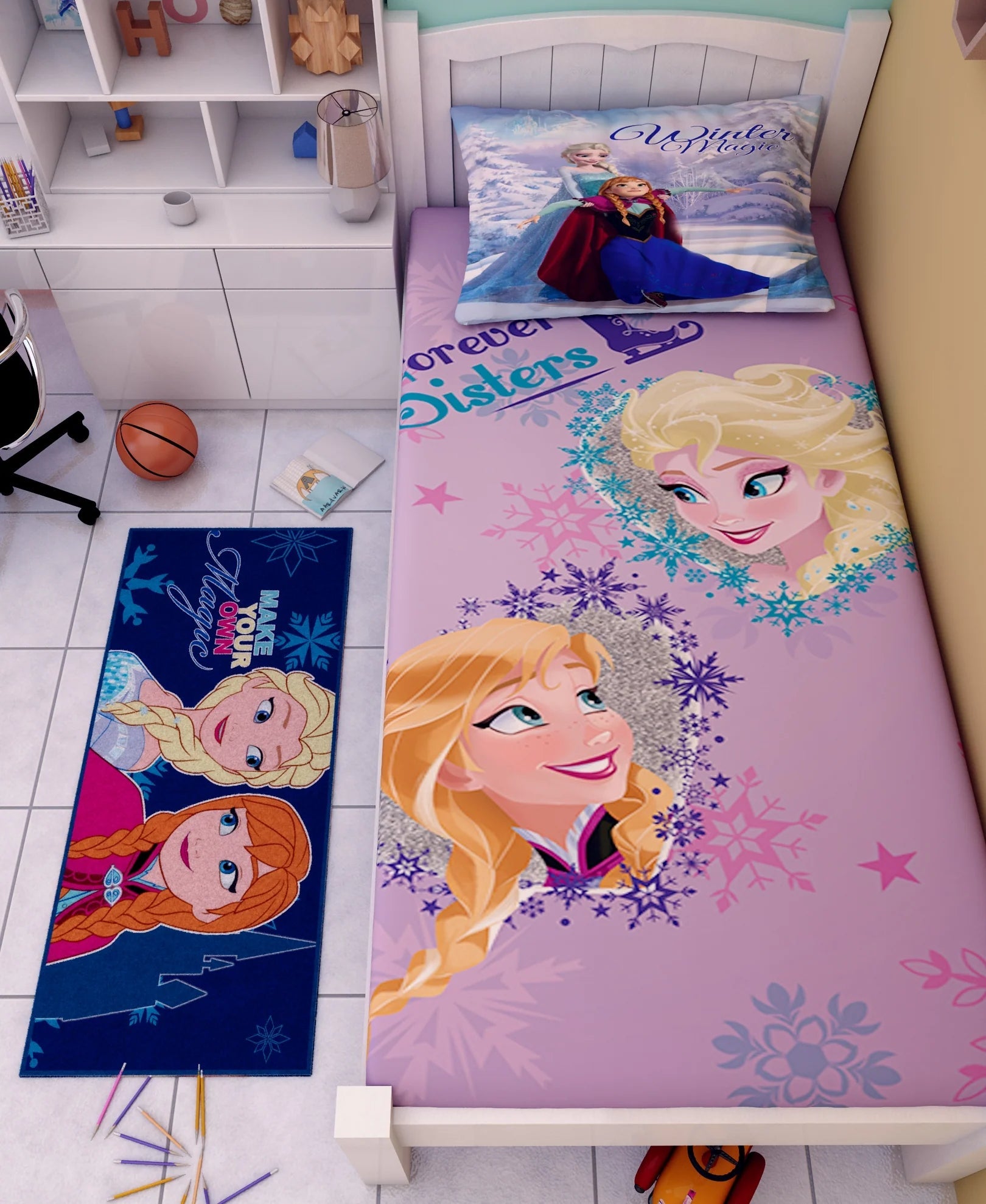 Disney Frozen Follow Your Heart Cotton Single Bedsheet Set With Runner Carpet - Athom Living