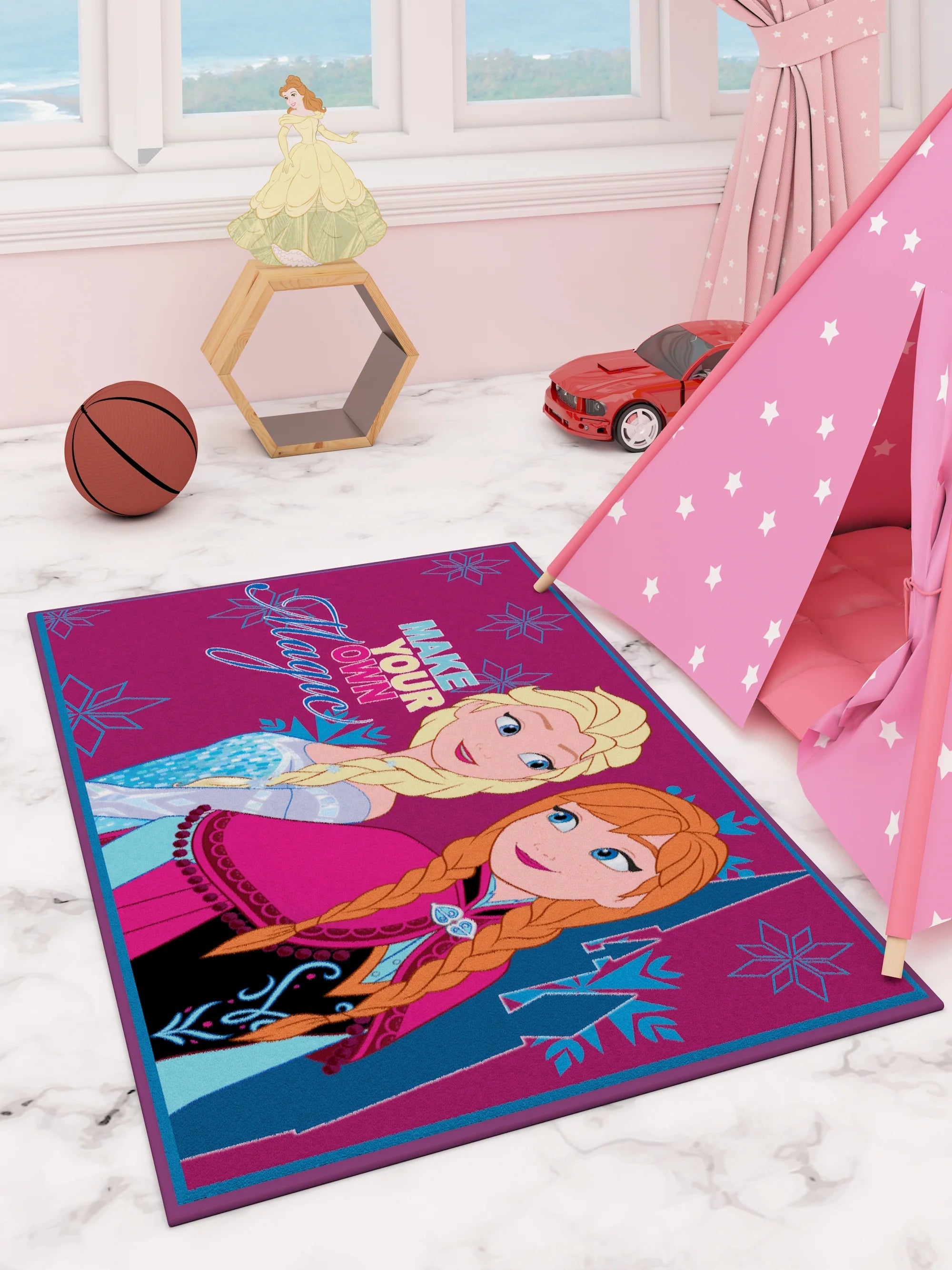 Disney Frozen Make Your Own Magic Blue Kids Carpet 3ft X 5ft - Athom Living