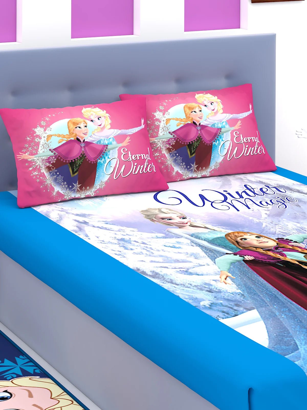 Disney Frozen Winter Magic Cotton Double Bedsheet Set- King Size - Athom Living