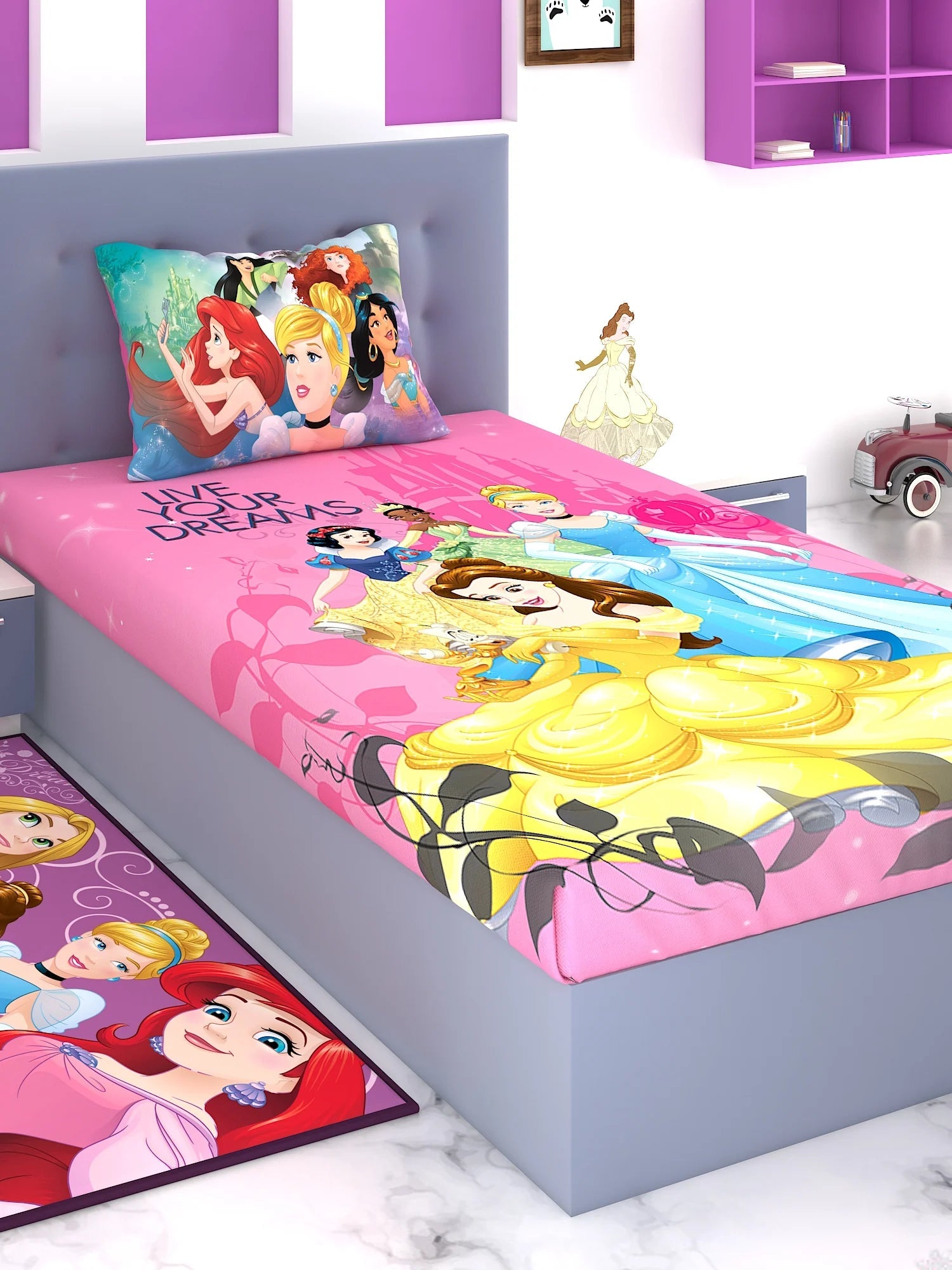 Disney Live Your Dreams Princess Cotton Single Bedsheet Set - Athom Living