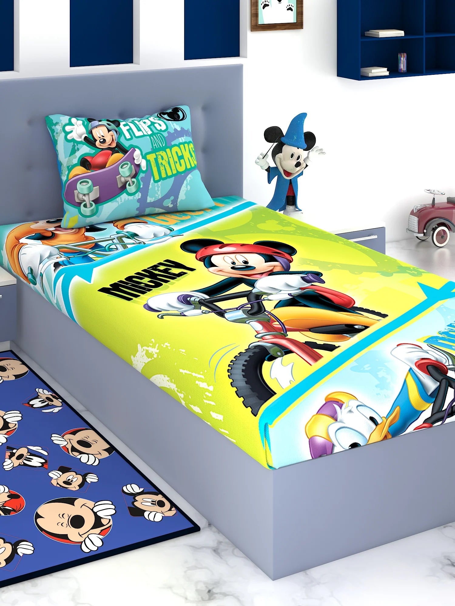 Disney Mickey Mouse Flips & Tricks Cotton Single Bedsheet Set - Athom Living