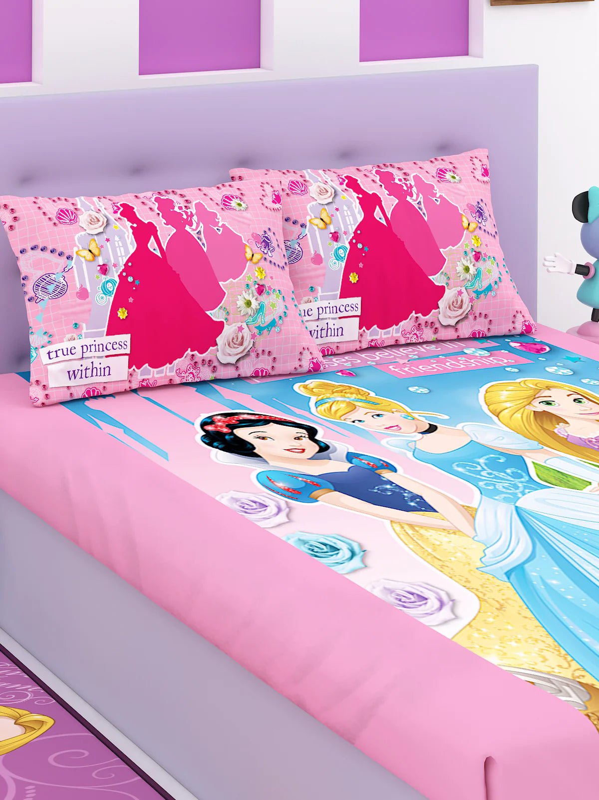 Disney Princess Believe In Friendship Cotton Double Bedsheet Set- King Size - Athom Living