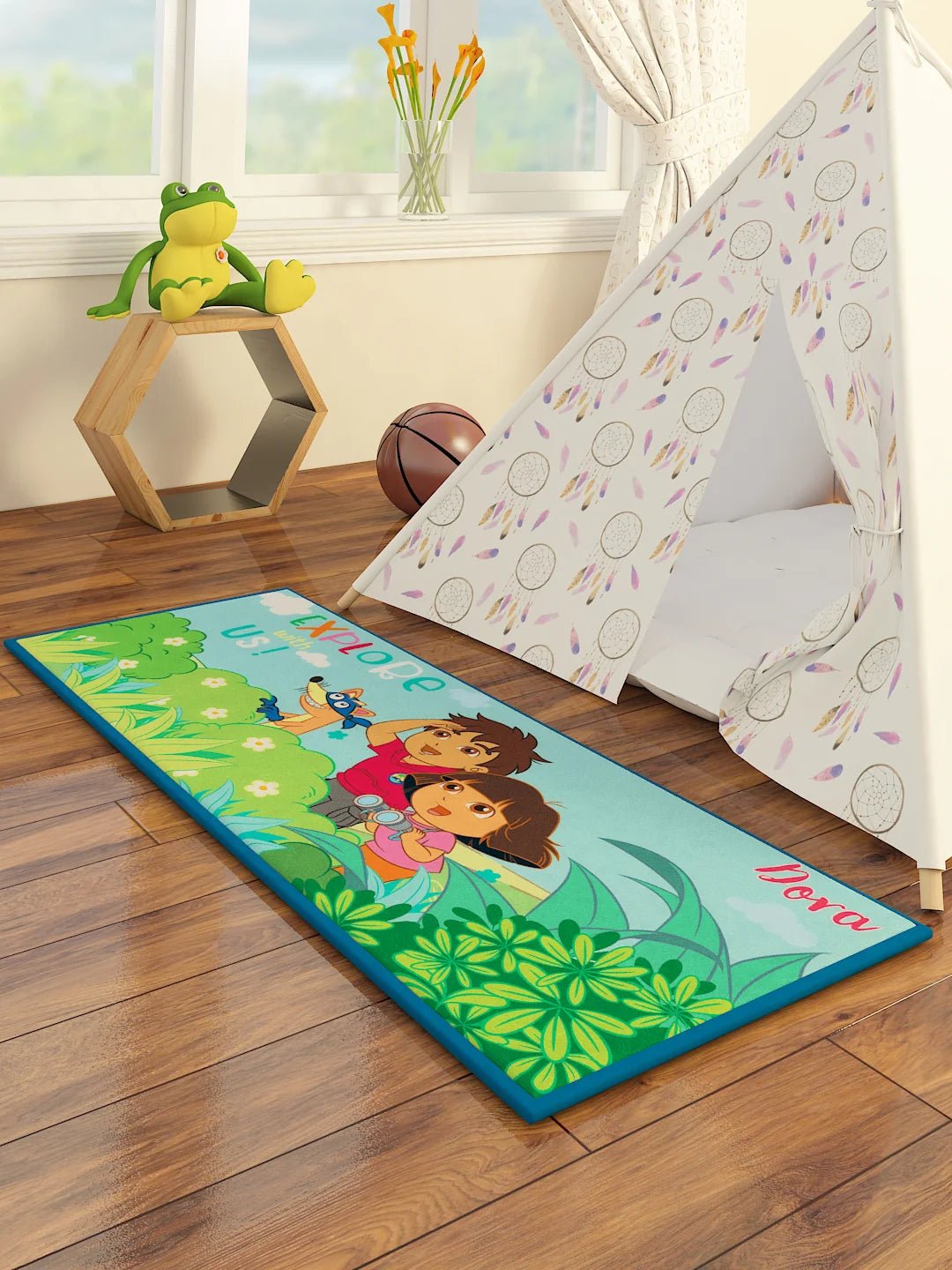 Dora Athom Trendz Explore With Us Kids Printed Runner Carpet 2ft X 4.5ft - Athom Living