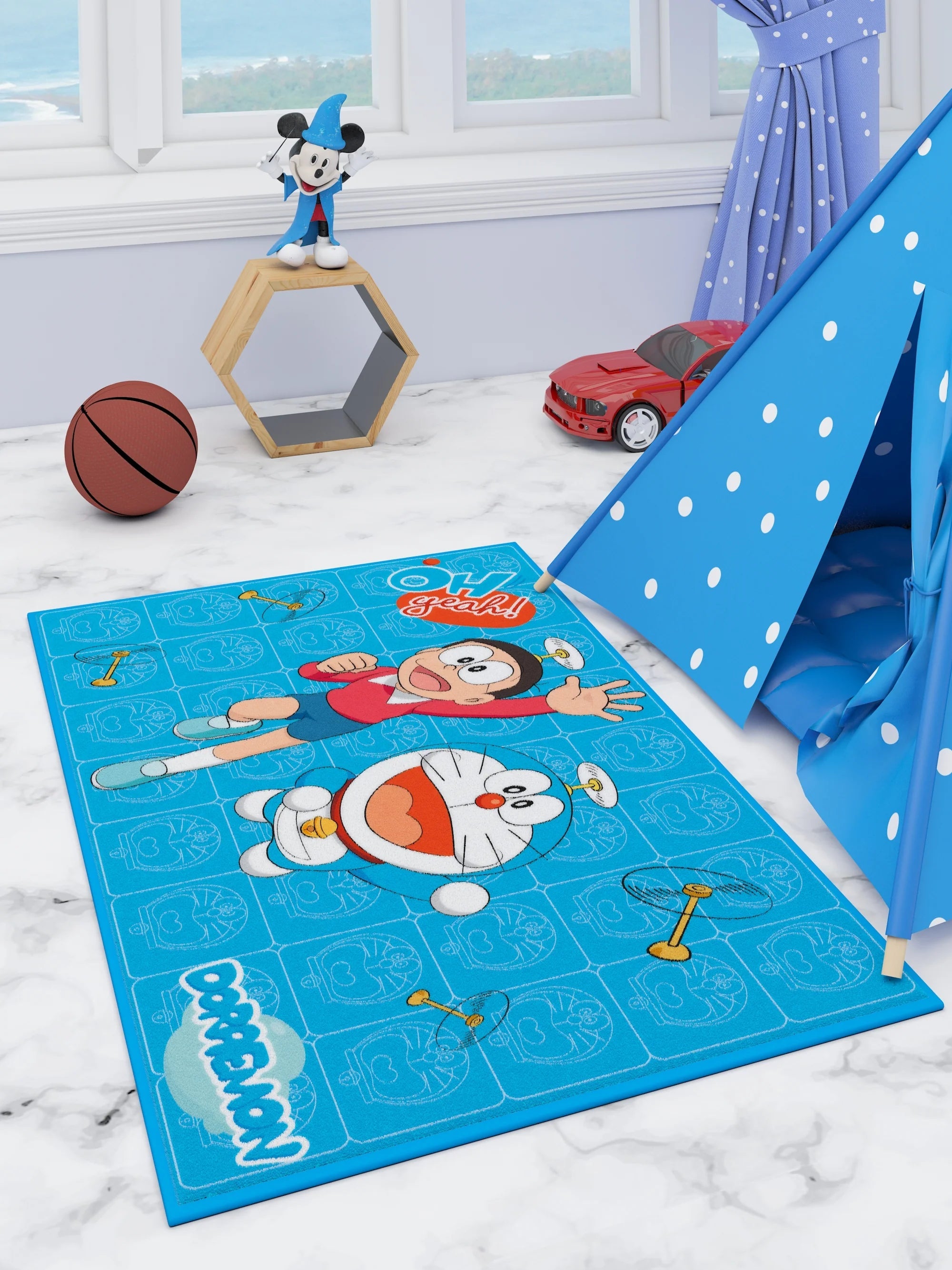 Doraemon Blue Kids Printed Carpet 3ft X 5ft - Athom Living