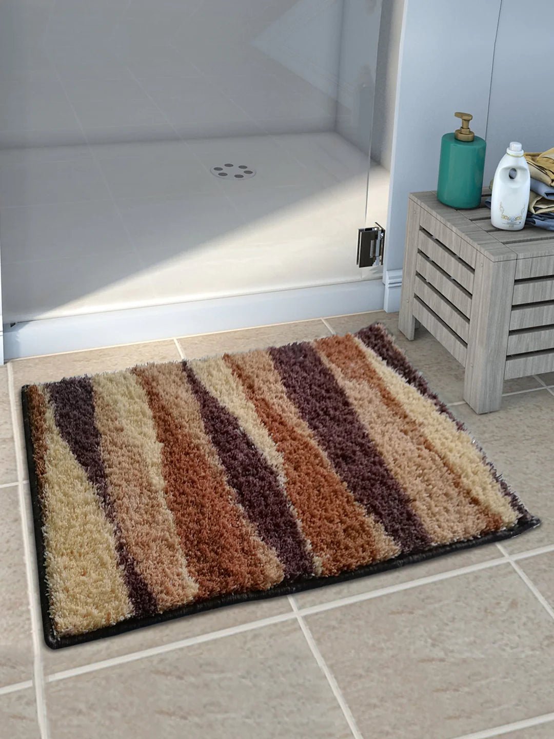 Elevate Your Bathroom with Athom Living Beige Micro Designer Soft Anti-Slip Bath Mat - Athom Living