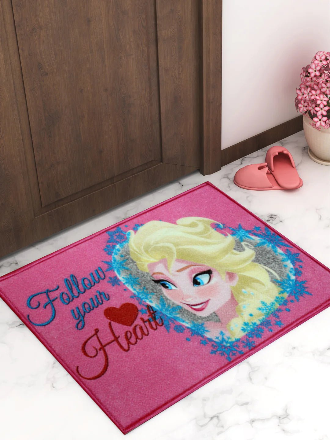 Embrace the Magic with Disney's "Follow Your Heart" Pink Frozen Kids Door Mat - Athom Living