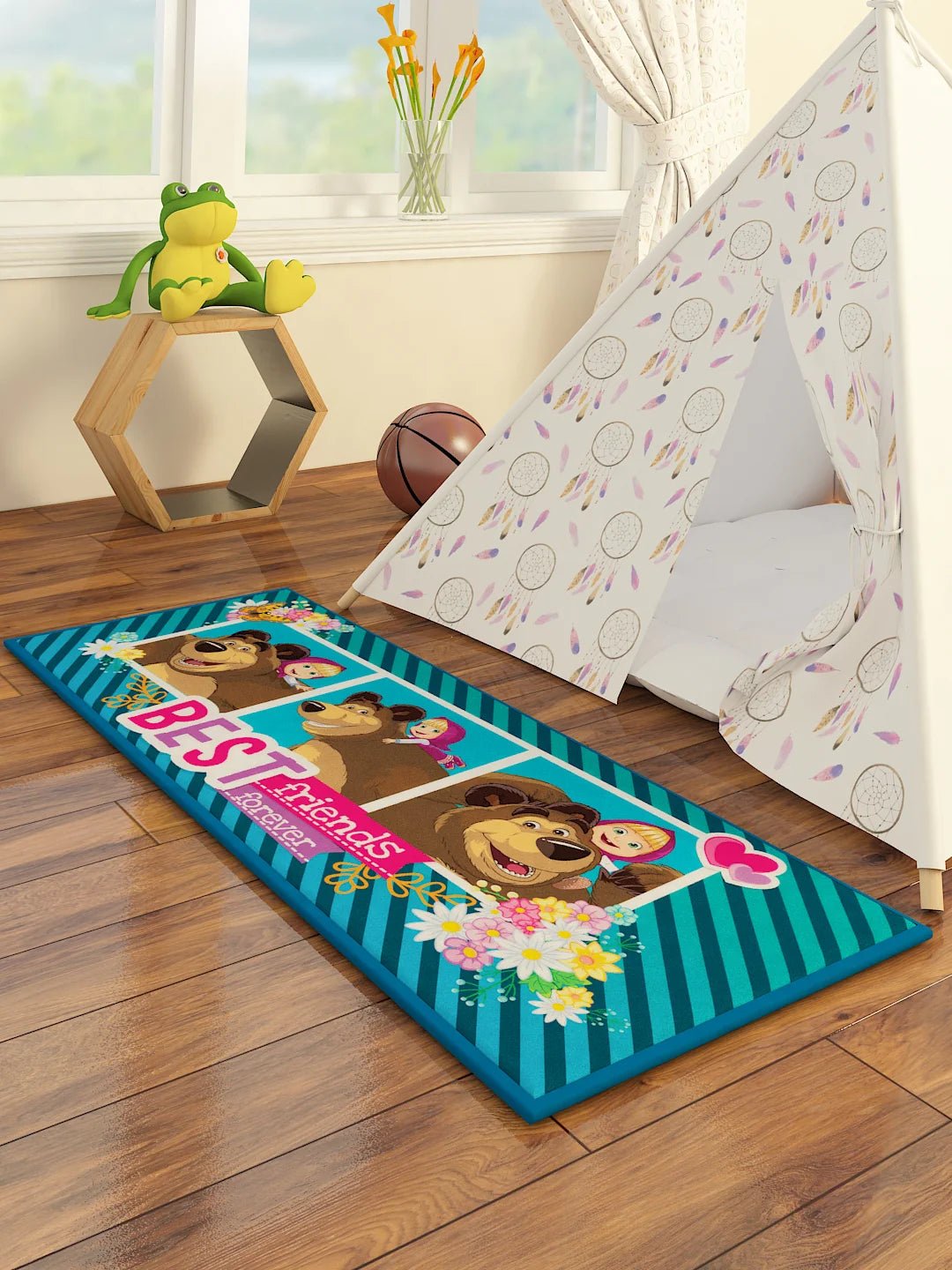 Experience Playful Adventures with Masha & The Bear's Best Friendz Forever Kids Printed Runner Carpet - Athom Living