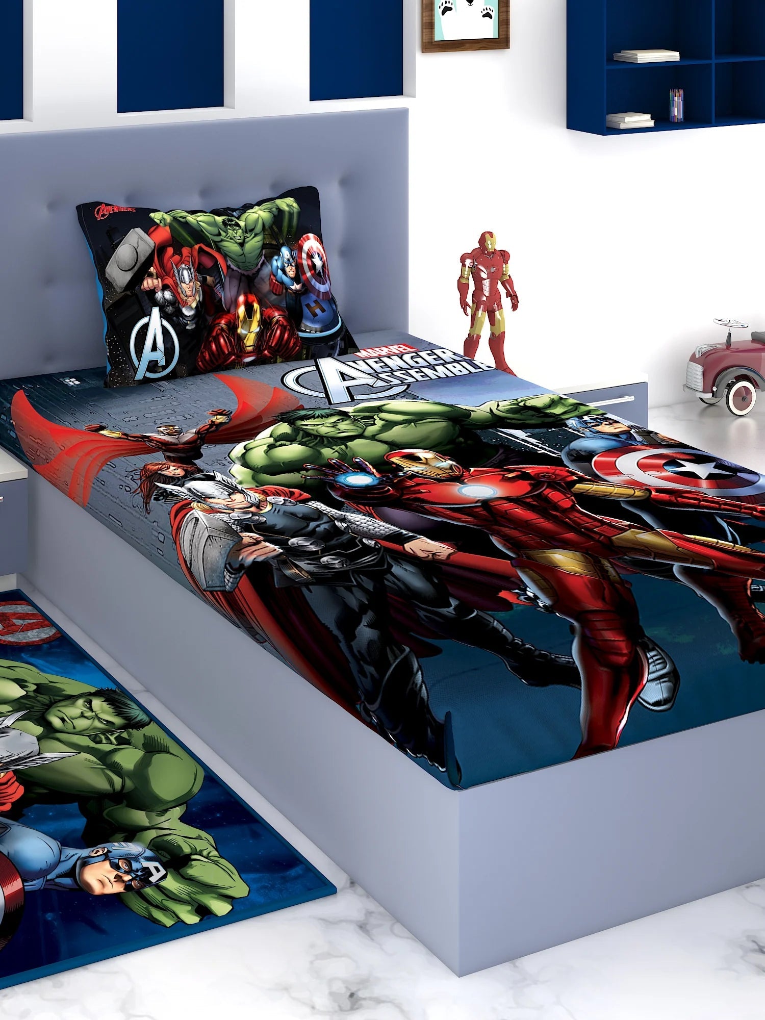 Marvel Avengers Assemble Blue Cotton Single Bedsheet Set - Athom Living