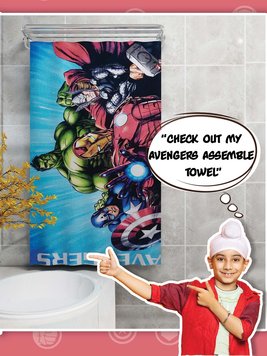 Marvel Avengers Group Kids Cotton Bath Towel 350 GSM 60x120 Cm - Athom Living