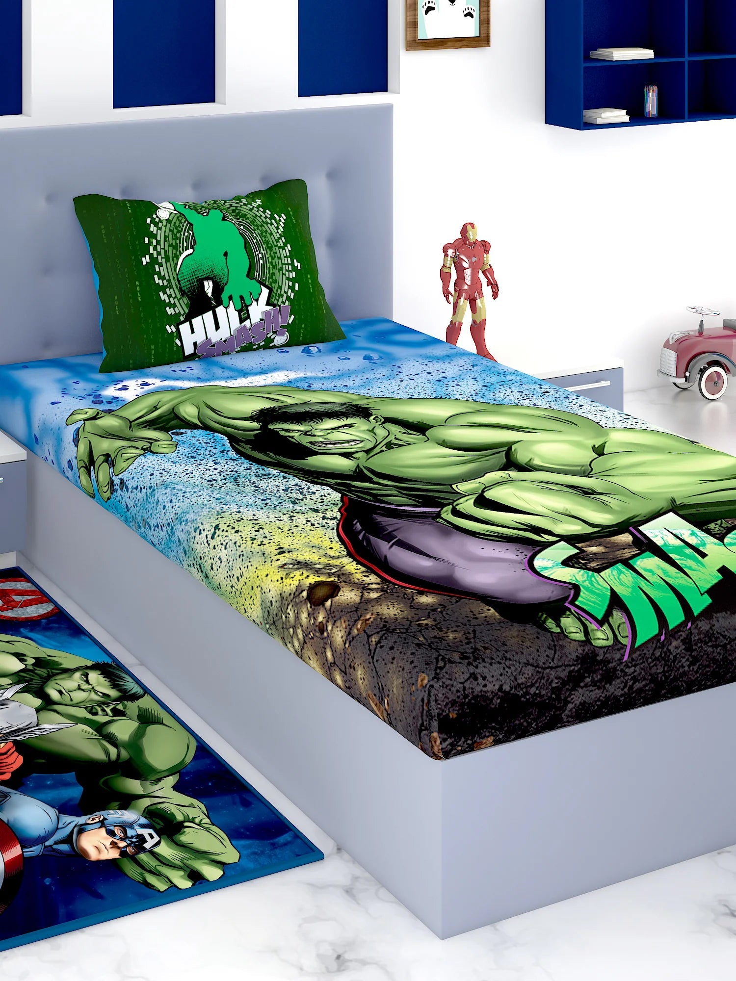 Marvel Avengers Hulk Smash Cotton Single Bedsheet Set - Athom Living