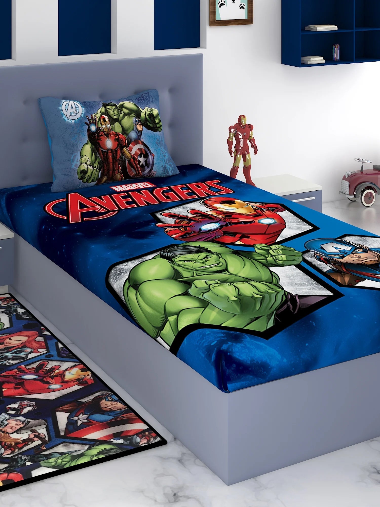 Marvel Avengers, Ironman & Hulk Cotton Single Bedsheet Set - Athom Living