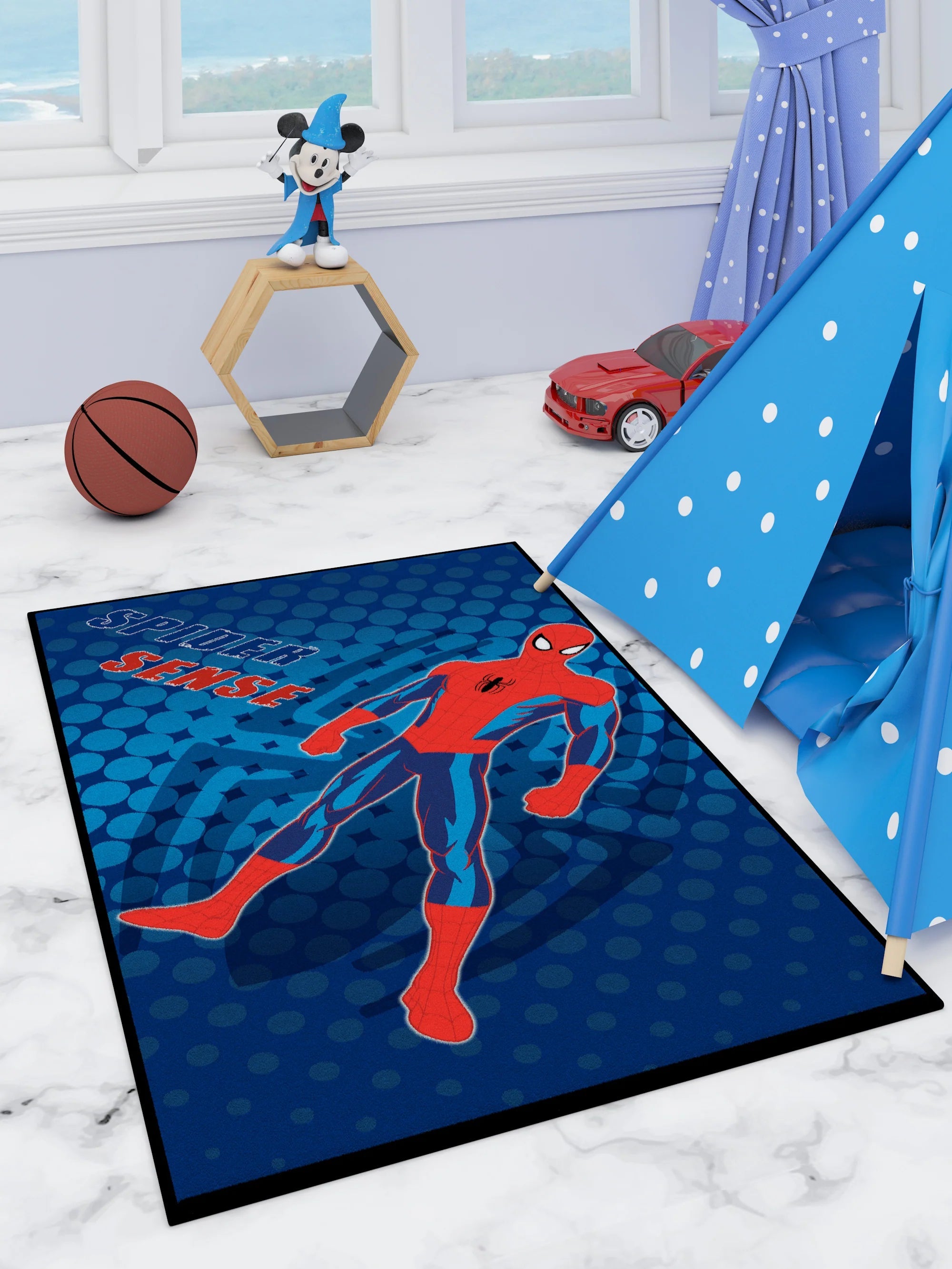 Marvel Avengers Spidey Sense Spiderman Kids Blue Carpet 3ft X 5ft - Athom Living