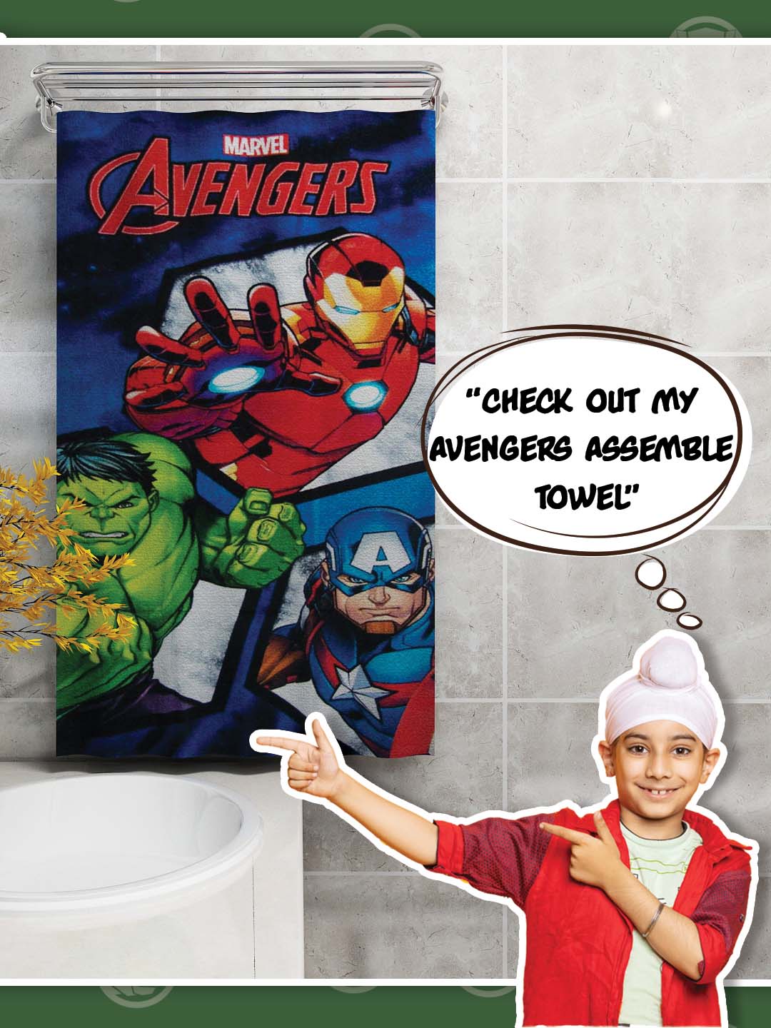 Marvel Captain America, Hulk, Ironman Kids Cotton Bath Towel 350 GSM 60x120 Cm - Athom Living