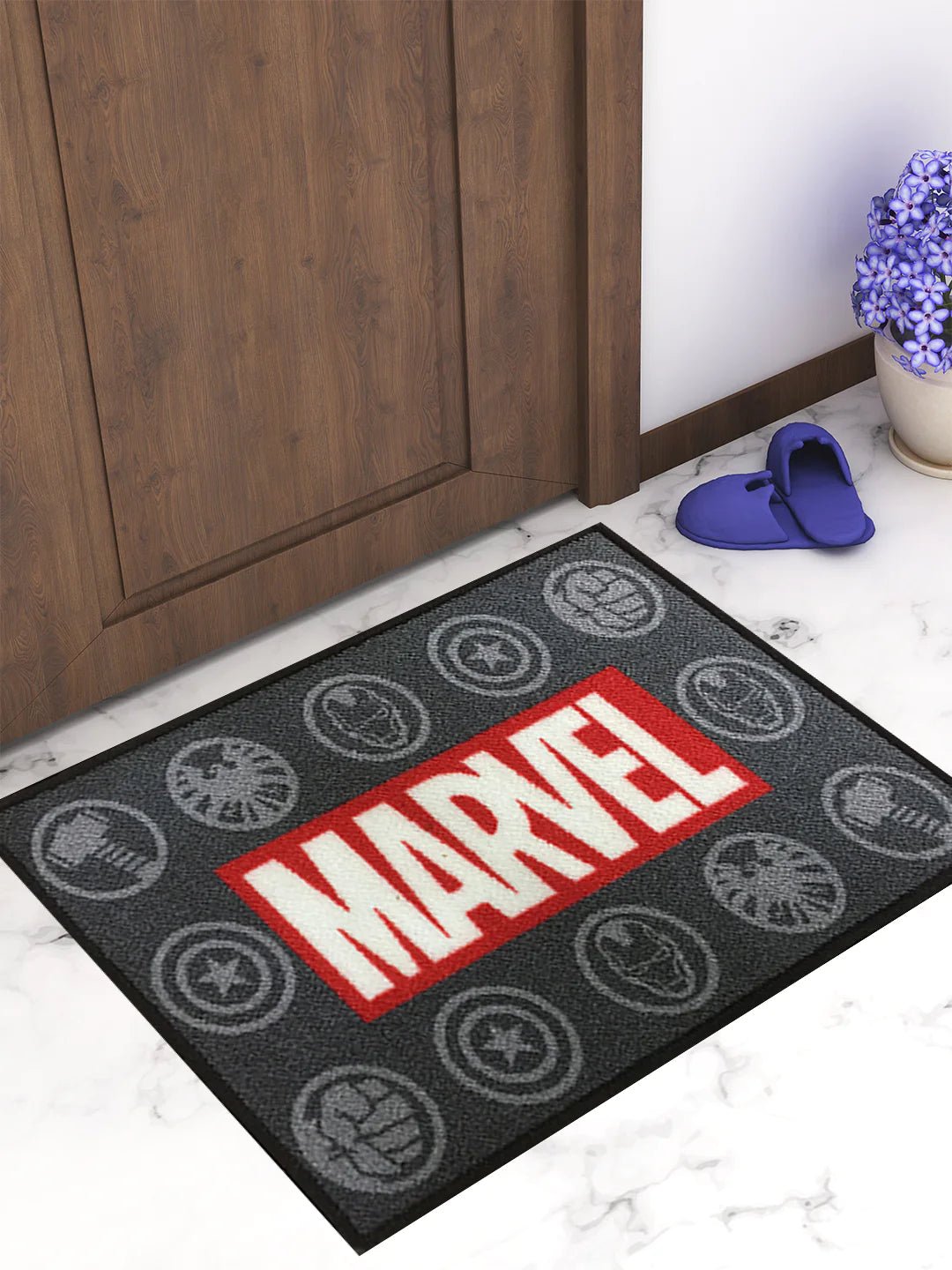 Marvel Printed Black Kids Door Mat 37x57 Cm - Athom Living