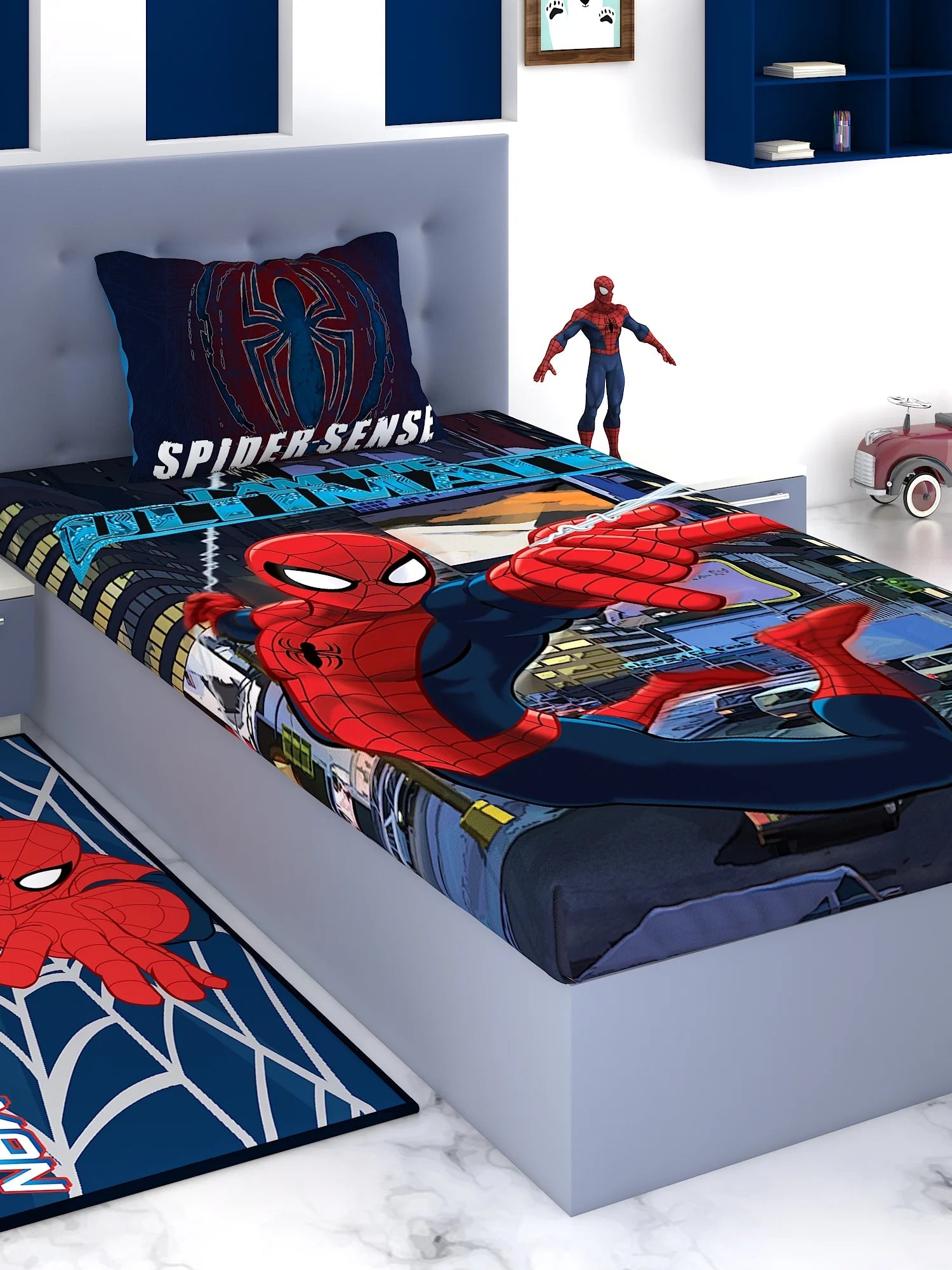 Marvel Spider Sense Spiderman Cotton Single Bedsheet Set - Athom Living