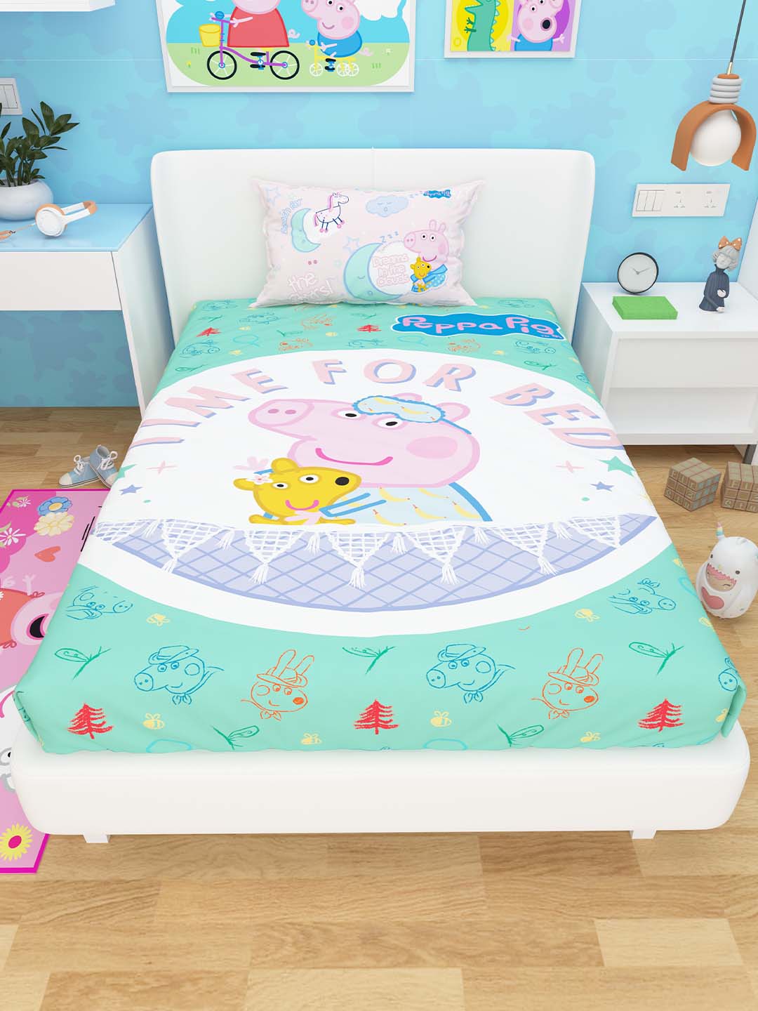 Peppa Pig Athom Living Kids Cotton Multicoloured Single bedsheet (147 x 223cm) - Athom Living