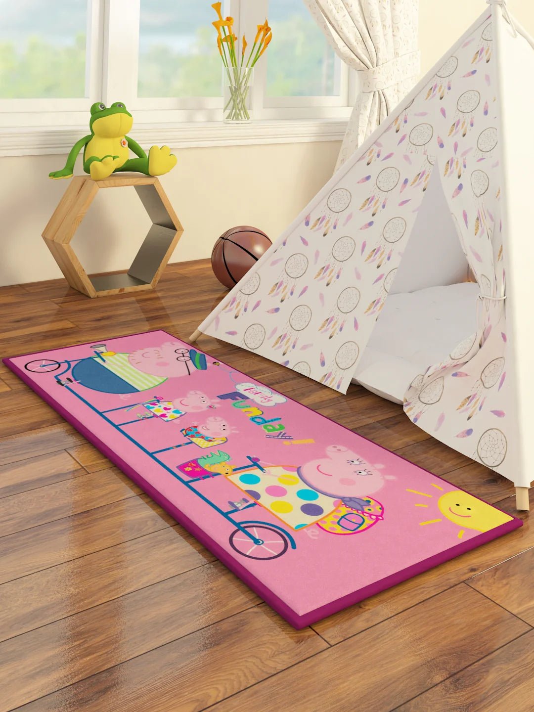 Peppa Pig Athom Trendz Funday Pink Printed Runner Carpet 2 X 4.5ft - Athom Living