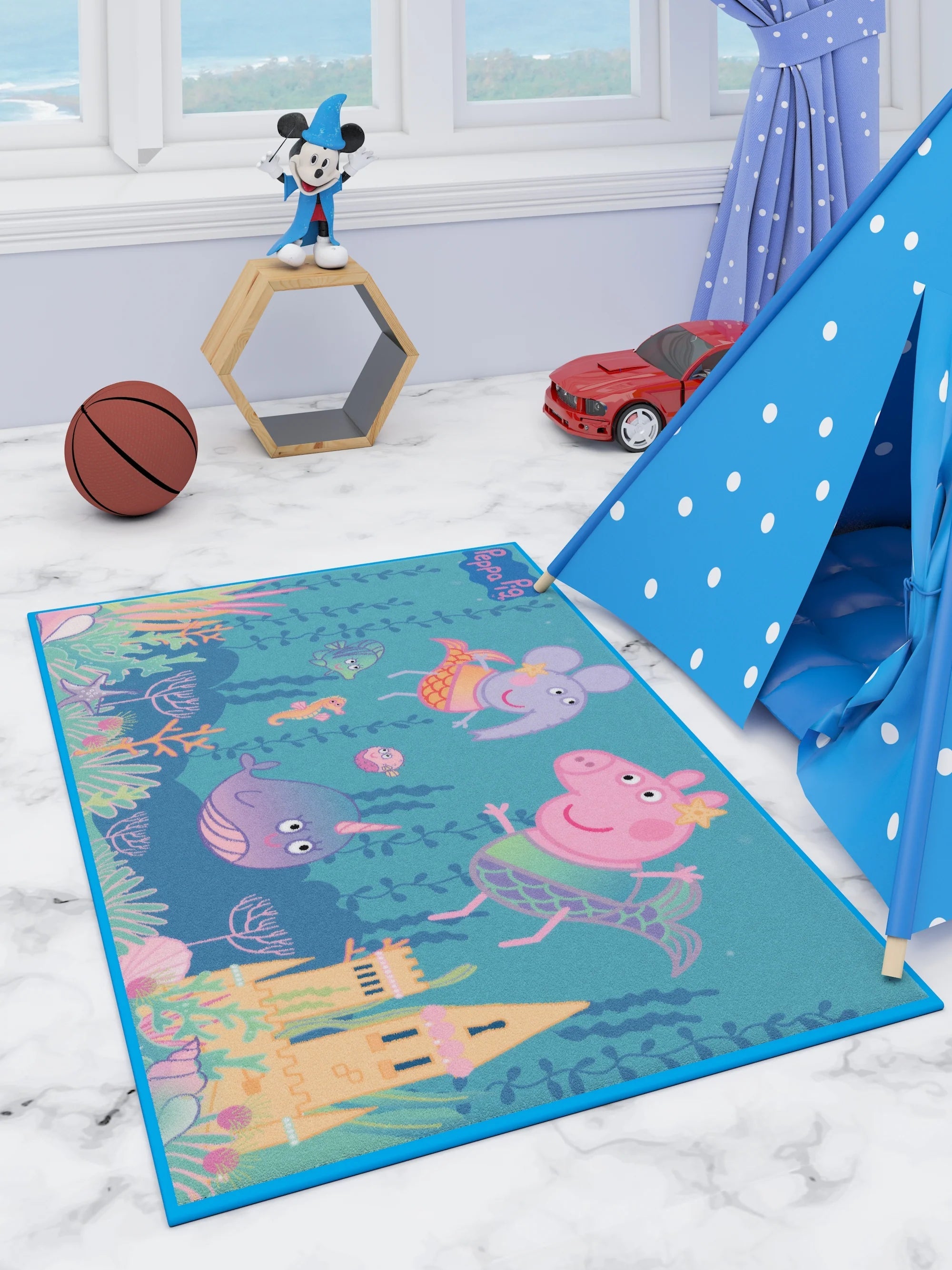 Peppa Pig Premium Blue Kids Carpet 3ft X 5ft - Athom Living