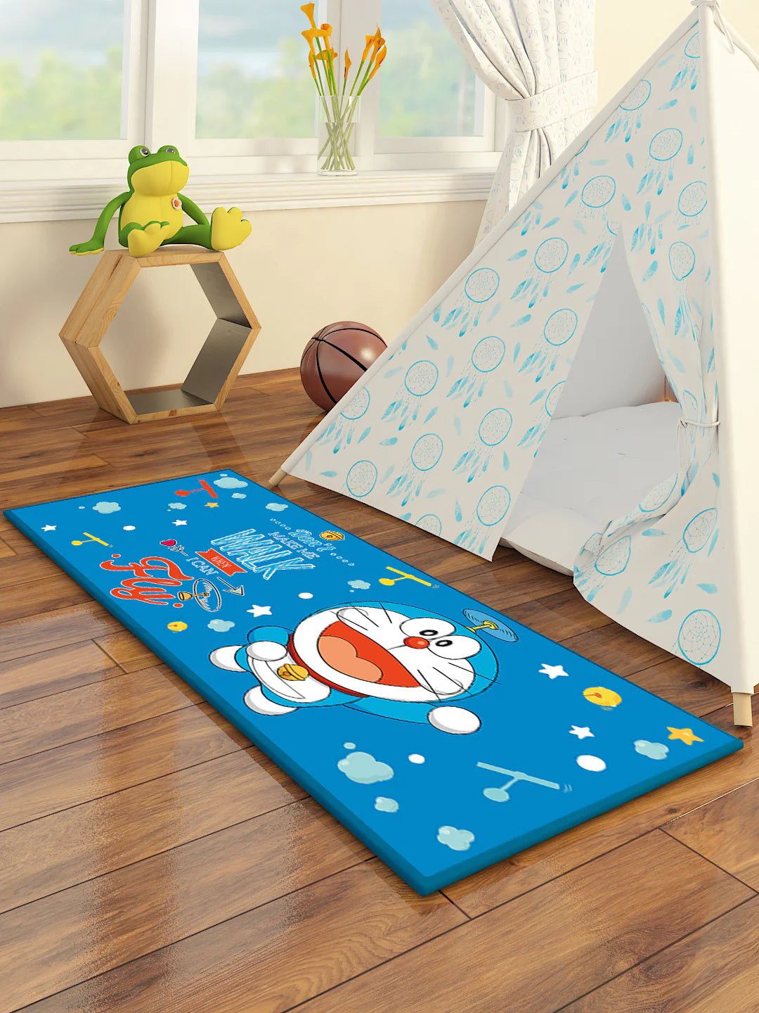 Soar to New Heights with Doraemon's "Don't Make Me Walk, I Can Fly" Kids Printed Runner Carpet - Athom Living
