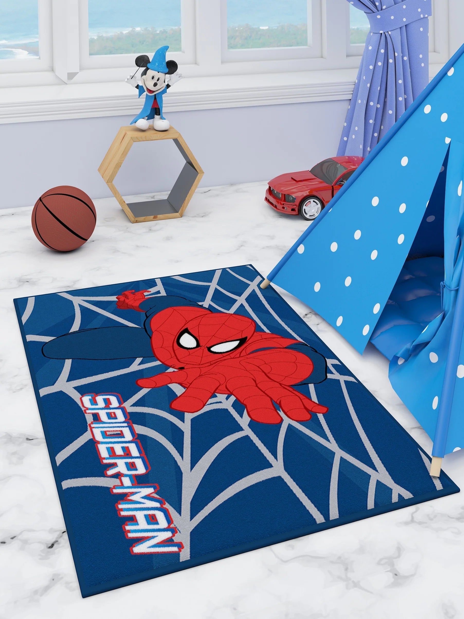 Unleash Heroic Adventures with Marvel's Avengers Spiderman Kids Blue Carpet - Athom Living