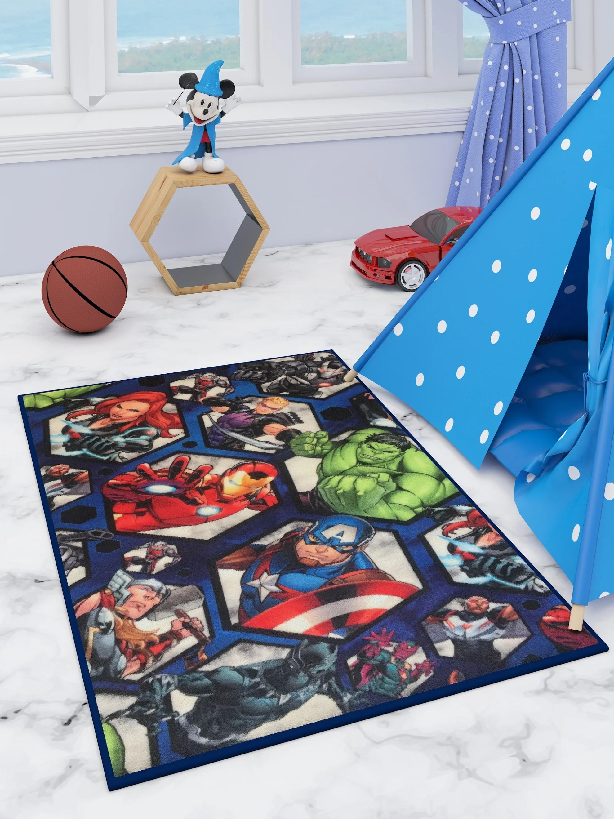 Unleash Superhero Adventures with the Marvel Avengers Group Kids Carpet - Athom Living