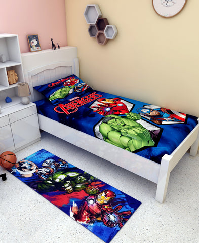 Athom Living Room Combo Set of 1 Single Bedsheet, 1 Cushion + 1 Runner + 1 Doormat