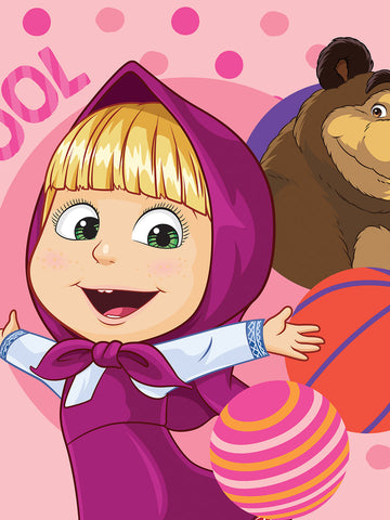 Athom Living Masha and The Bear So Cool Cotton Single Kids Bedsheet With Runner Carpet