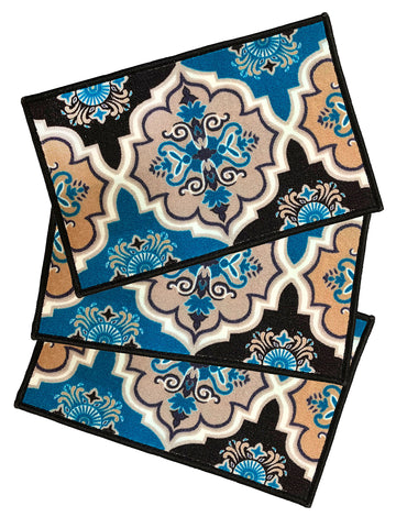 Athom Living Ikat Blue Premium Anti Slip Printed Door Mat 37x57 cm Pack of 3
