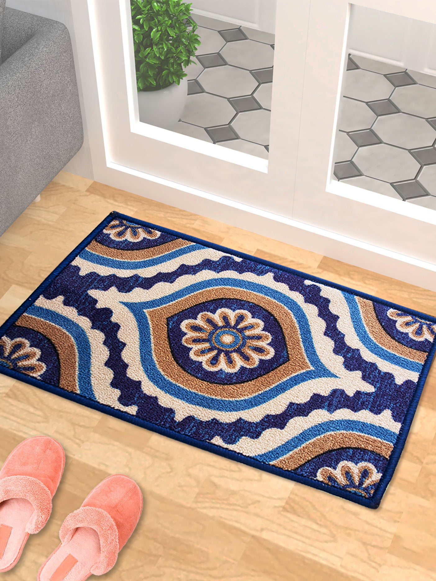 Ikat Blue Color Doormat