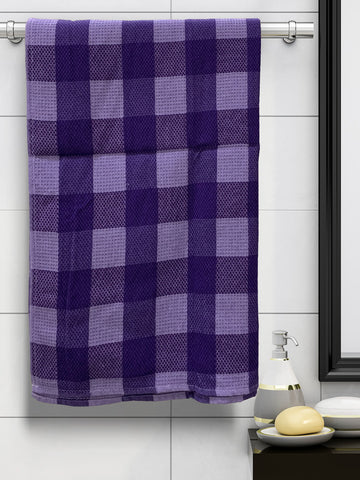 Athom Living Eco Saviour Premium Cotton Bath Towel/Gamcha Purple Big Checks (Pack of 6)