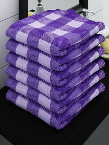 Athom Living Eco Saviour Premium Cotton Bath Towel/Gamcha Purple Big Checks (Pack of 6)